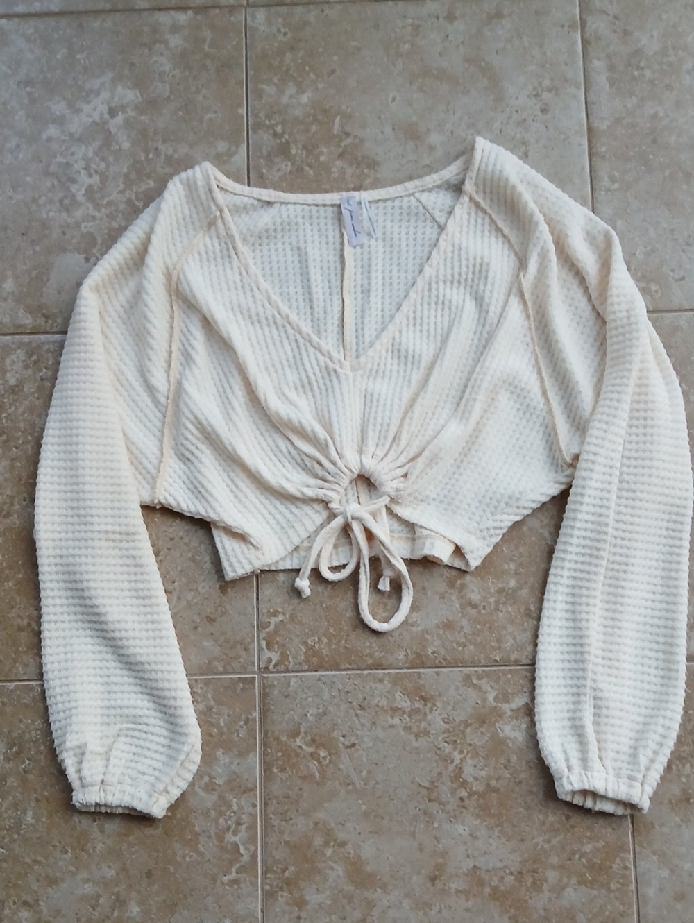 Urban Outfitters Saddie Waffle Knit Cropped Tie‑Front Top